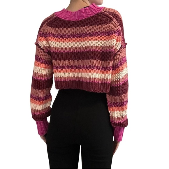 Free People Cropped Sweater Pink Knit Boho Casual Fall Indie Size Extra Small - Picture 2 of 9